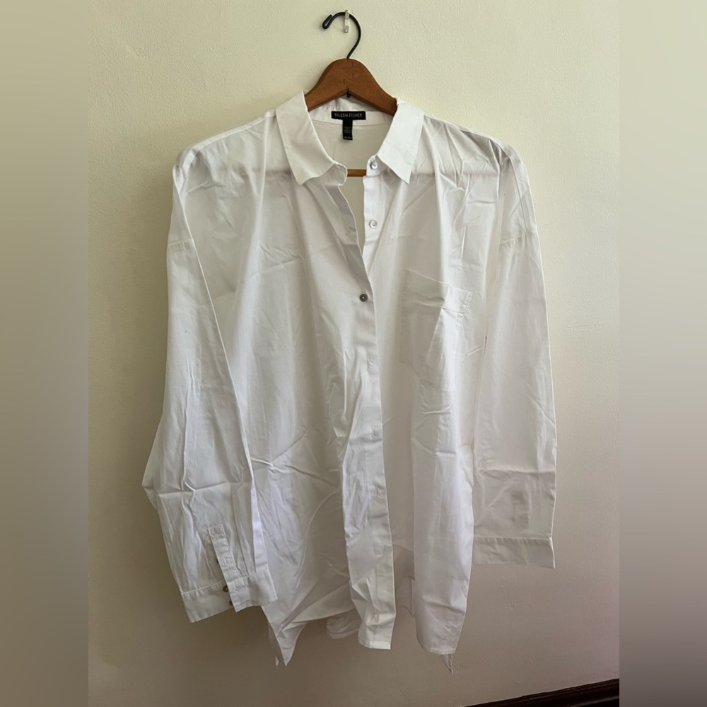 XL Eileen Fisher White button up with sleeves